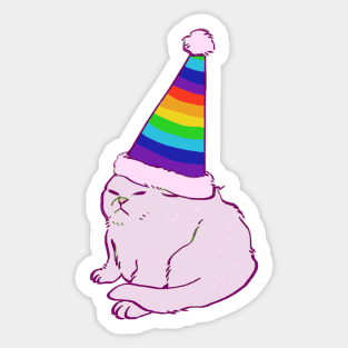 rainbow hat party white persian cat meme Sticker